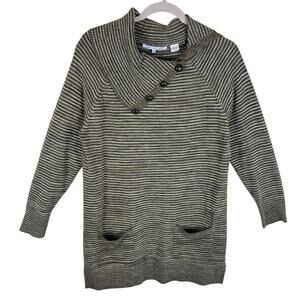 Eight Eight Eight 100% Cotton Green Cream Brown Striped Sweater Tunic Size M